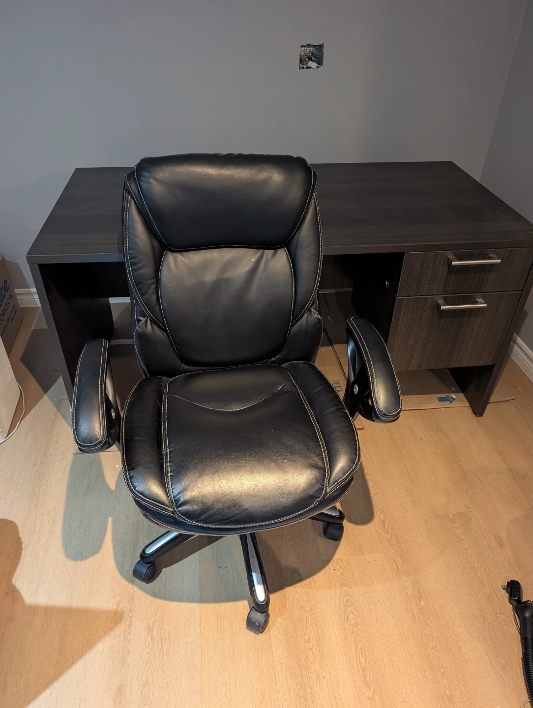 Black Faux Leather Office Chair with Lumbar Support - photo 3