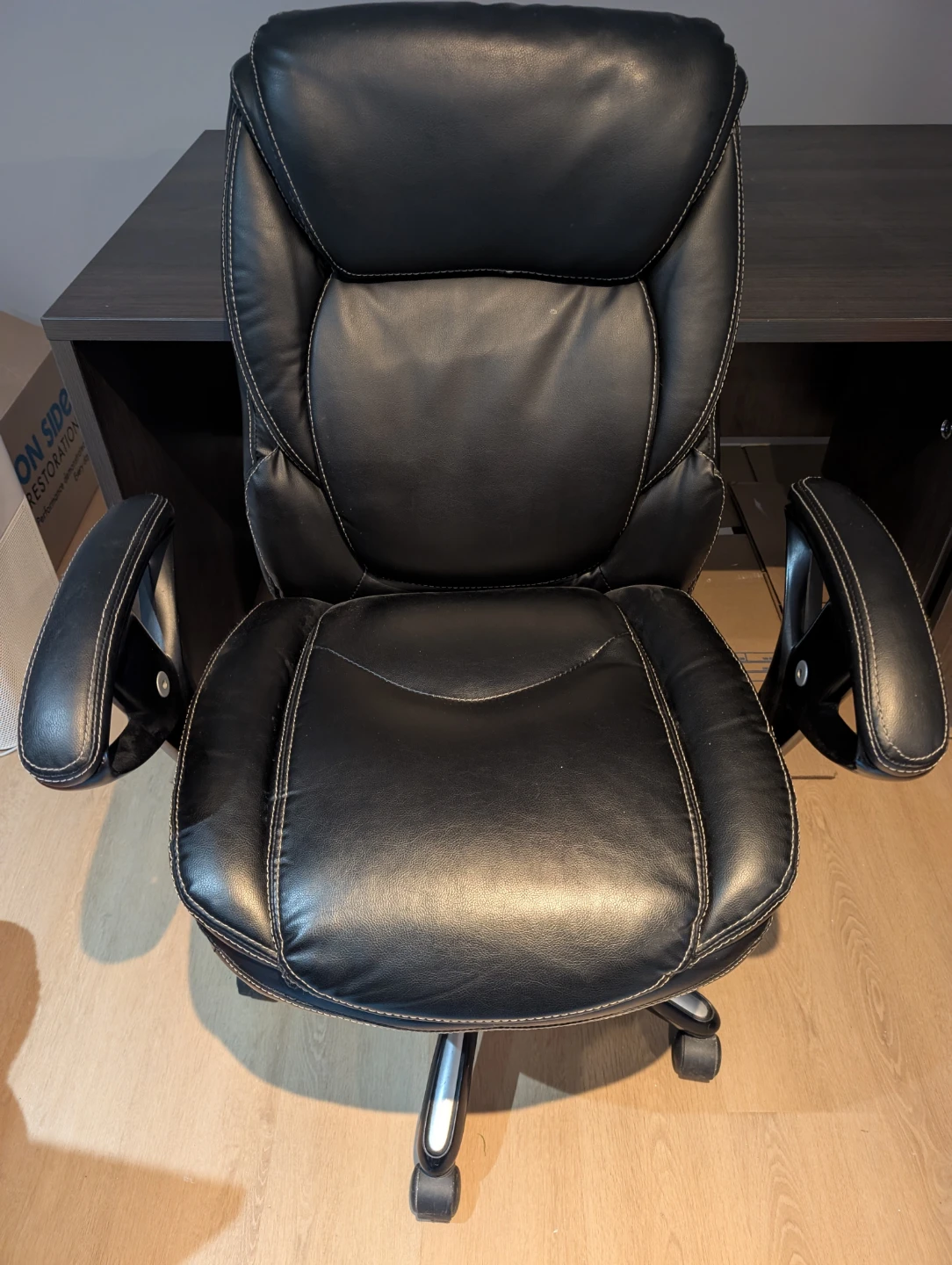 Black Faux Leather Office Chair with Lumbar Support - photo 4
