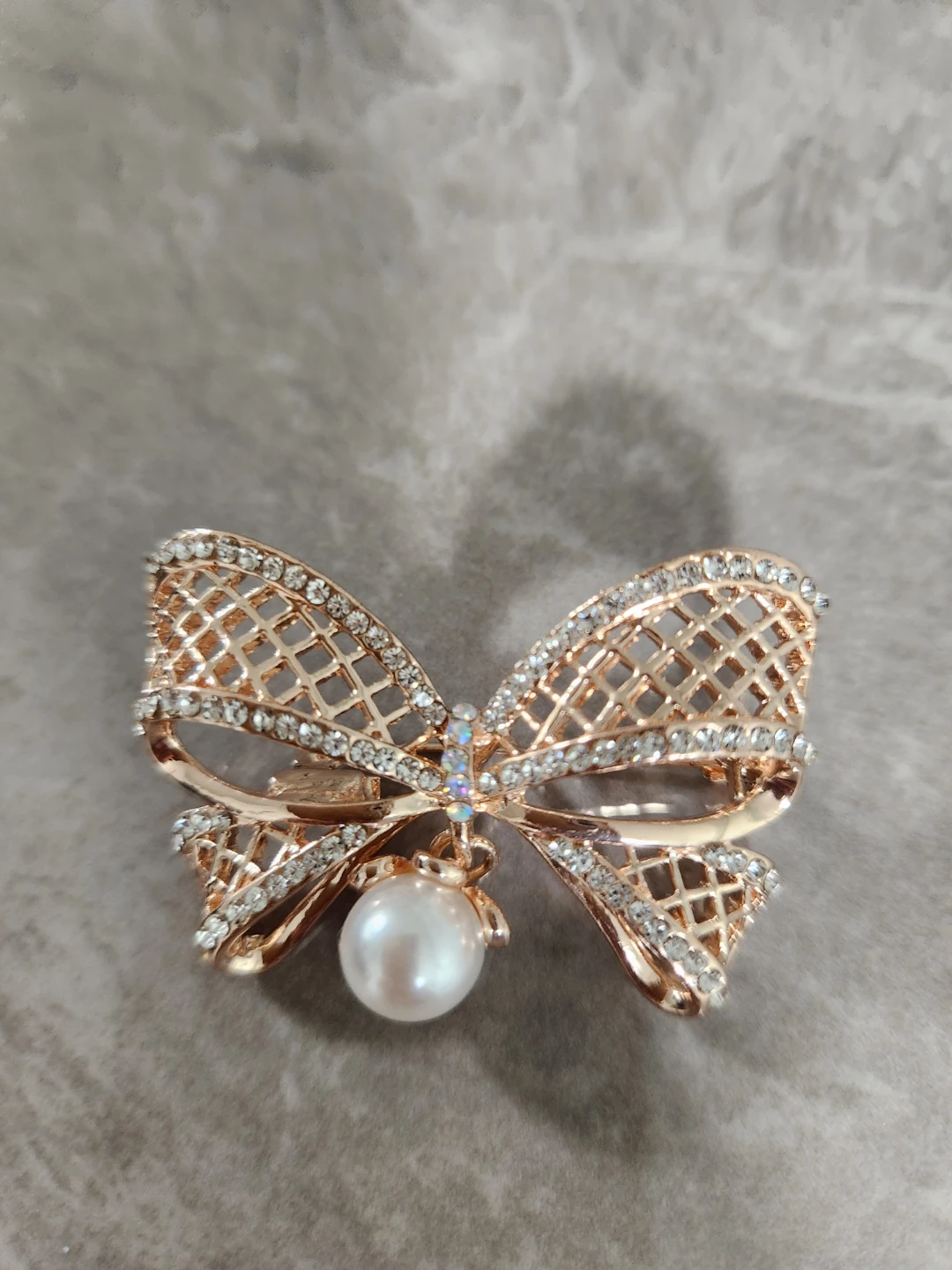 Rose Gold Bow Brooch with Pearl and Rhinestones - photo 2
