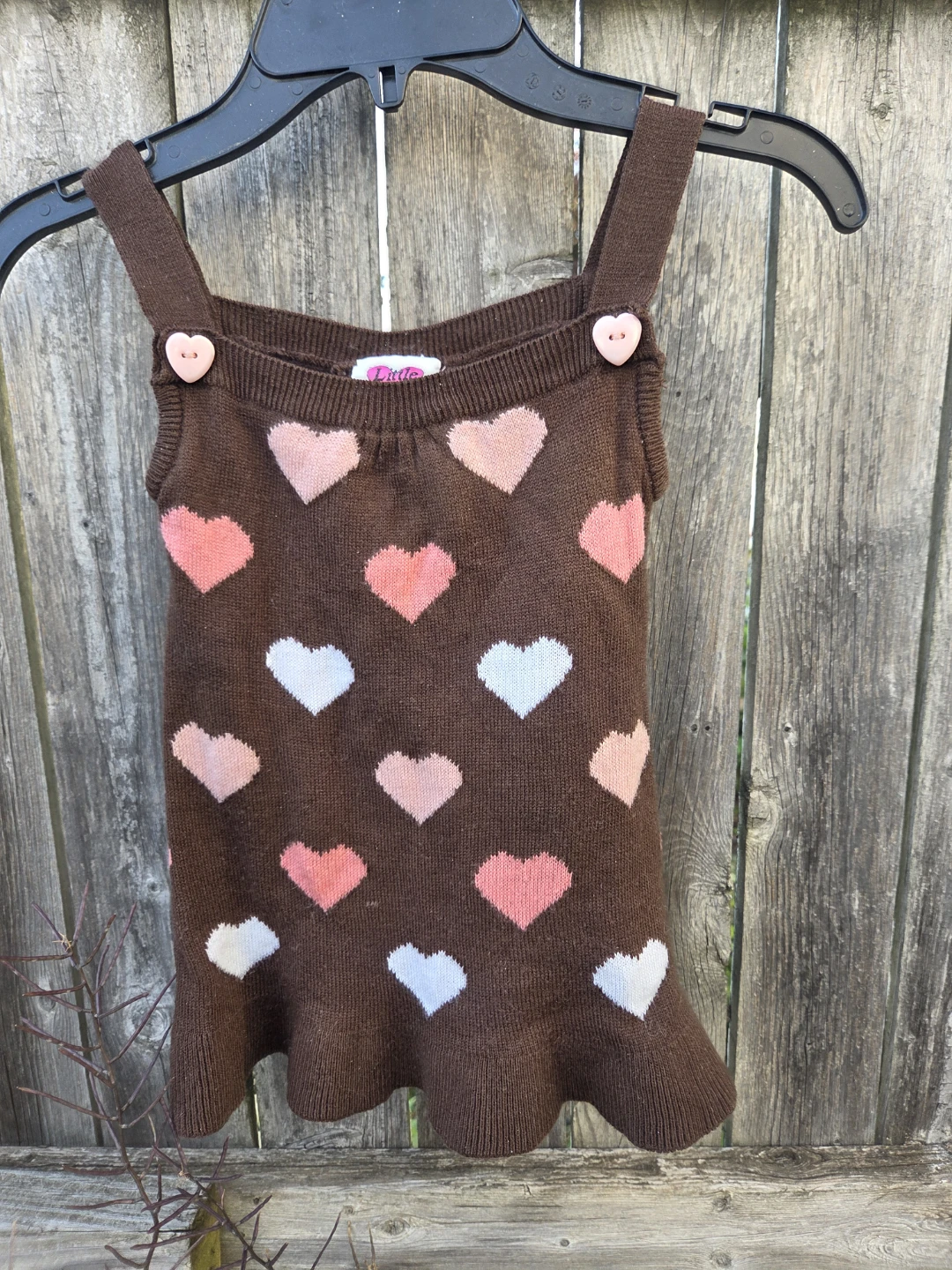 Little Lass Brown Heart Print Sweater Dress