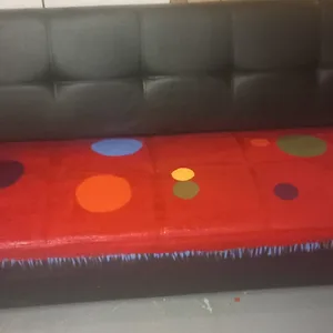 Artistic ,Black faux leather sofa painted custom cushion