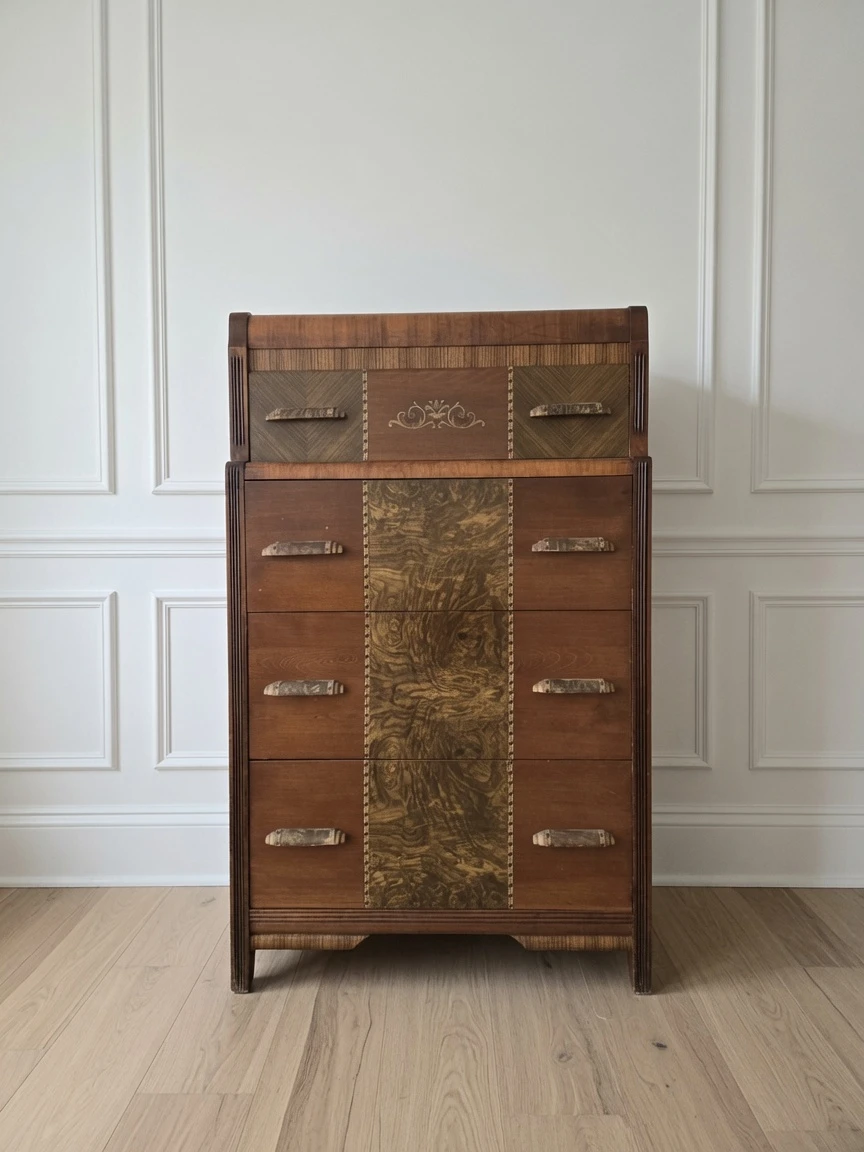 Antique Art Deco Design 4 Drawer Waterfall Dresser