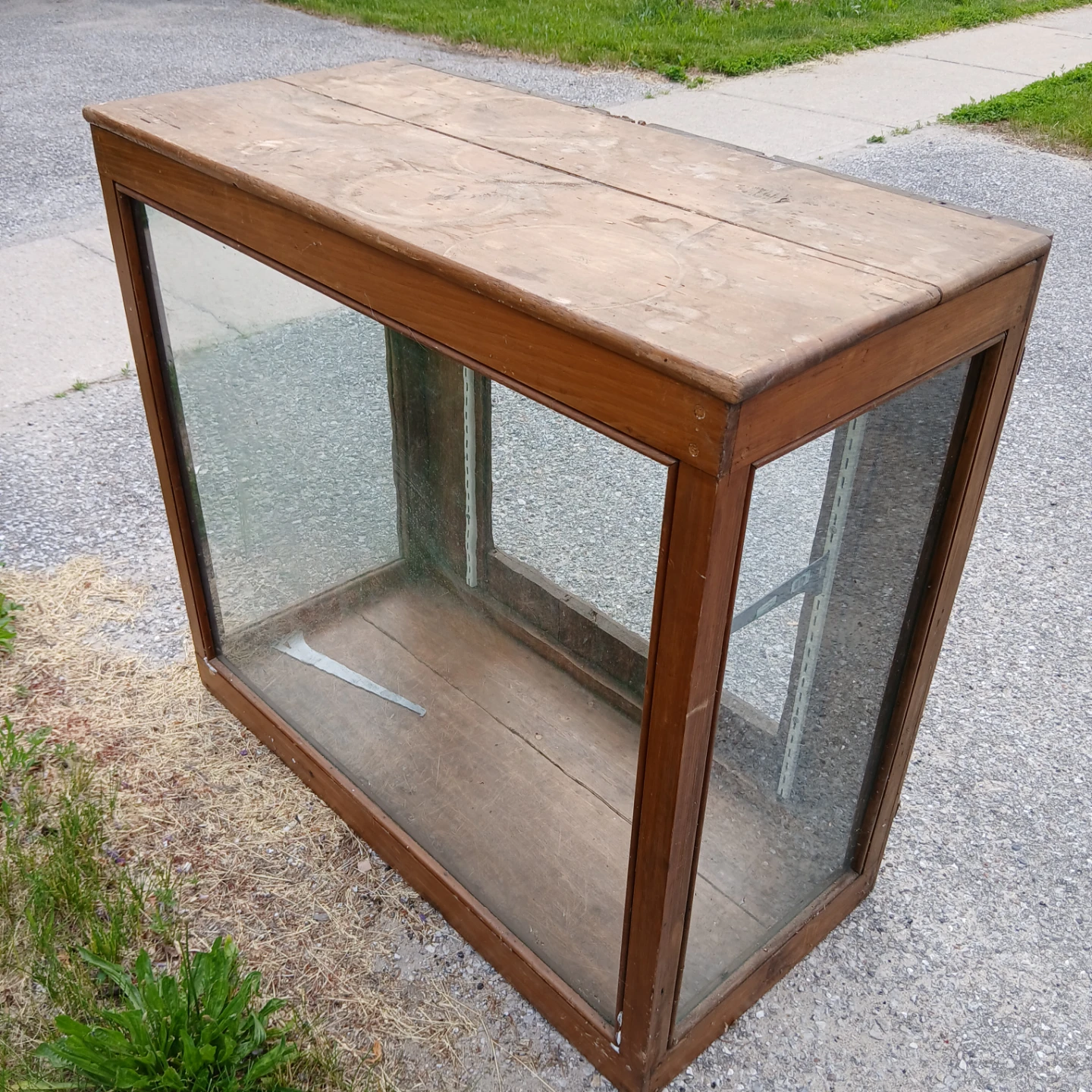 Antique Wooden Display Case with Glass