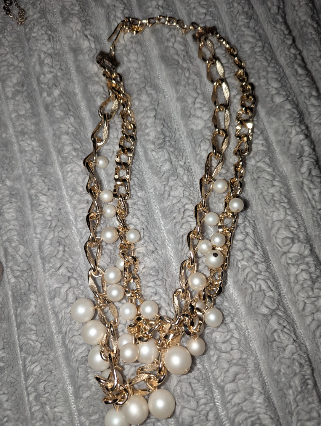 Costume Jewellery Gold Tone Layered Necklace with Faux Pearls