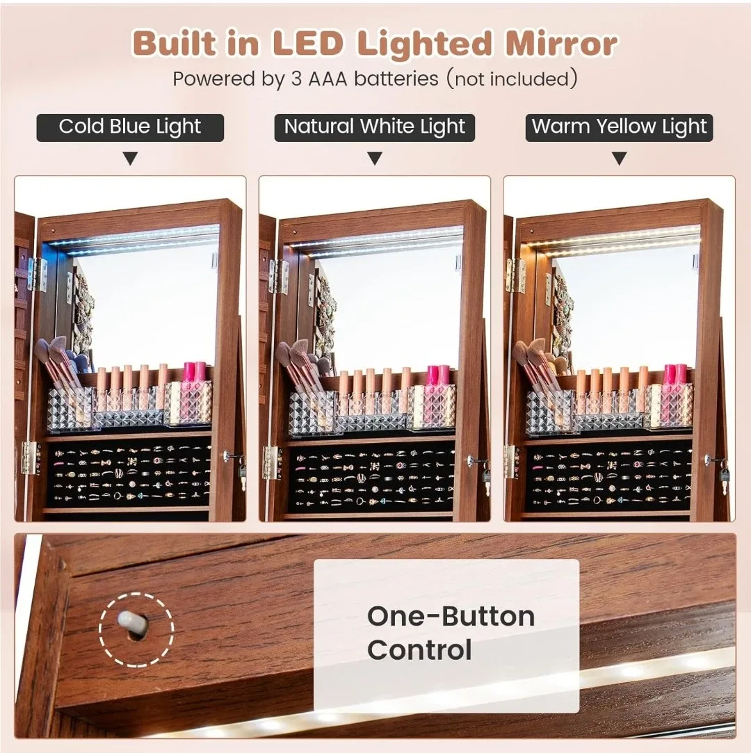 3-in-1 Full-Length Mirror Jewelry Cabinet with Storage Shelves - photo 4