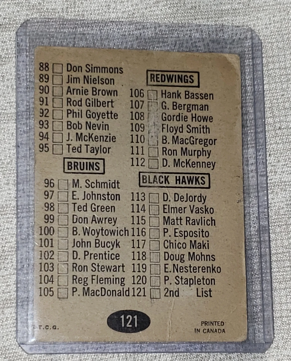 1965/66  #121 Hockey Checklist Card - photo 2