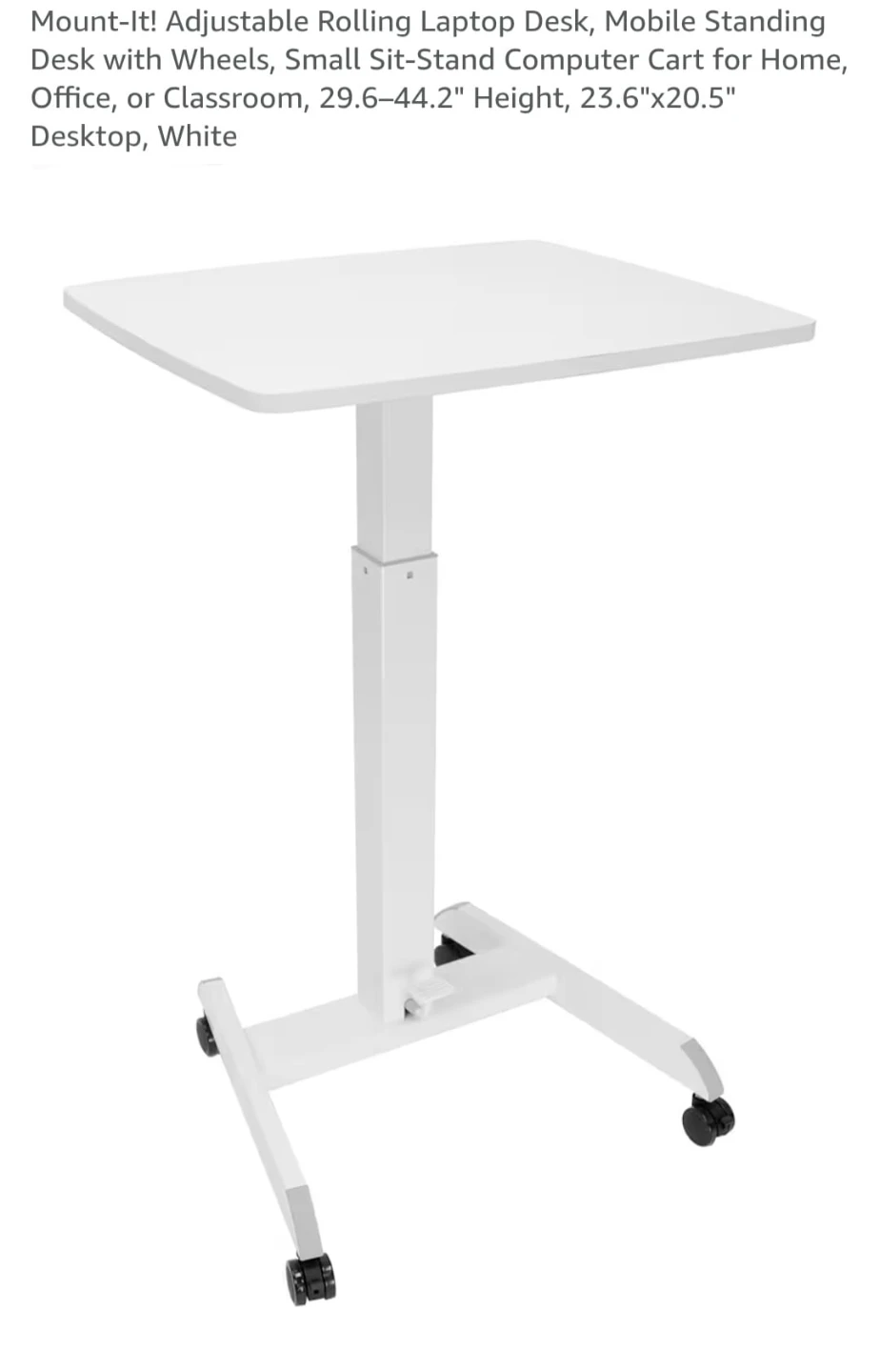 Mount-It! Adjustable Rolling Laptop Desk White