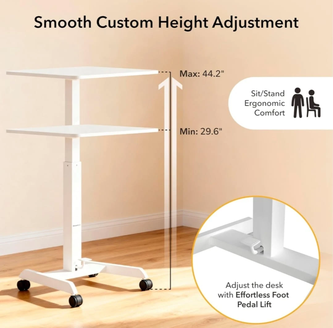 Mount-It! Adjustable Rolling Laptop Desk White - photo 3
