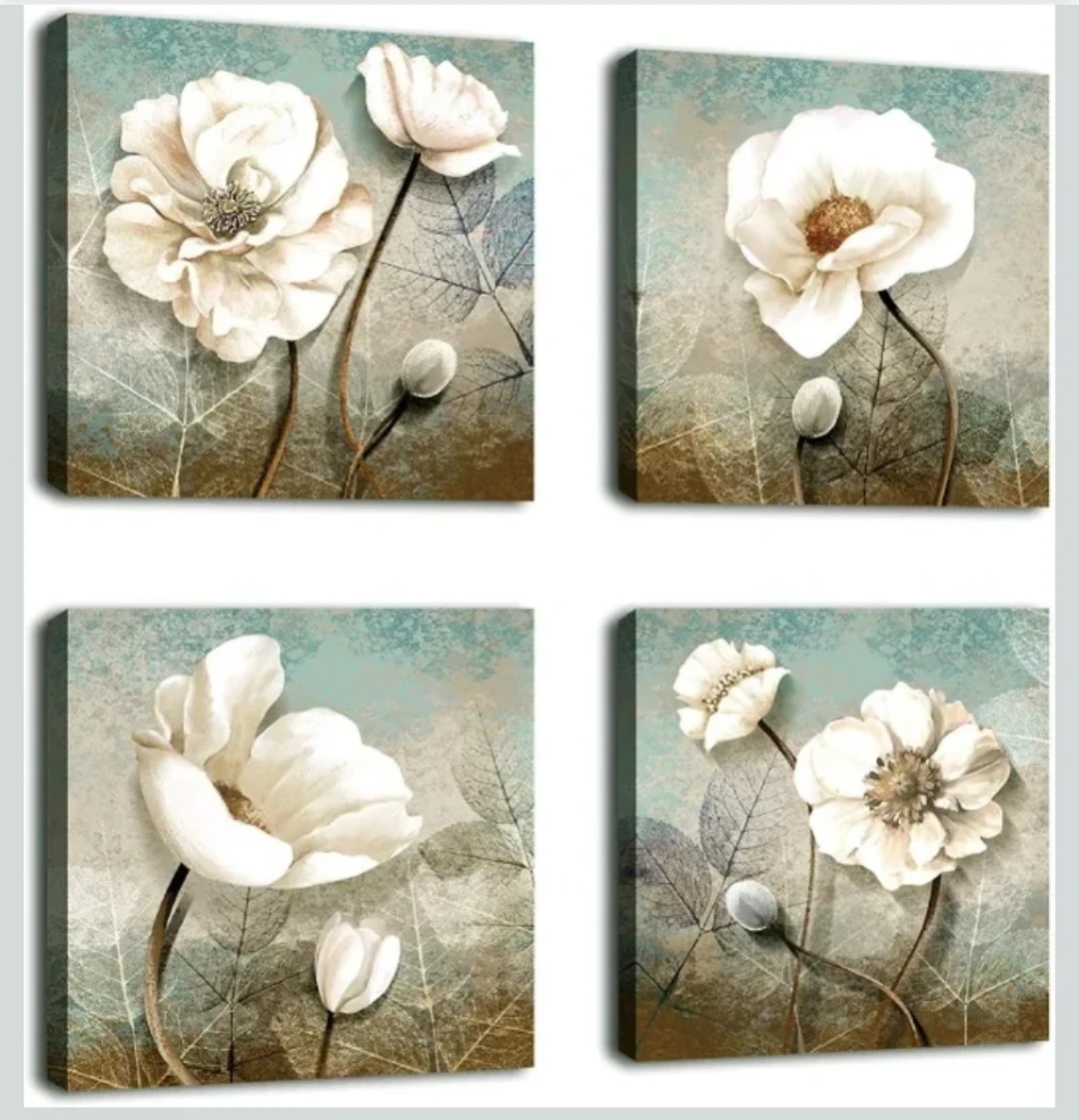 Set of 4 Floral Canvas Wall Art