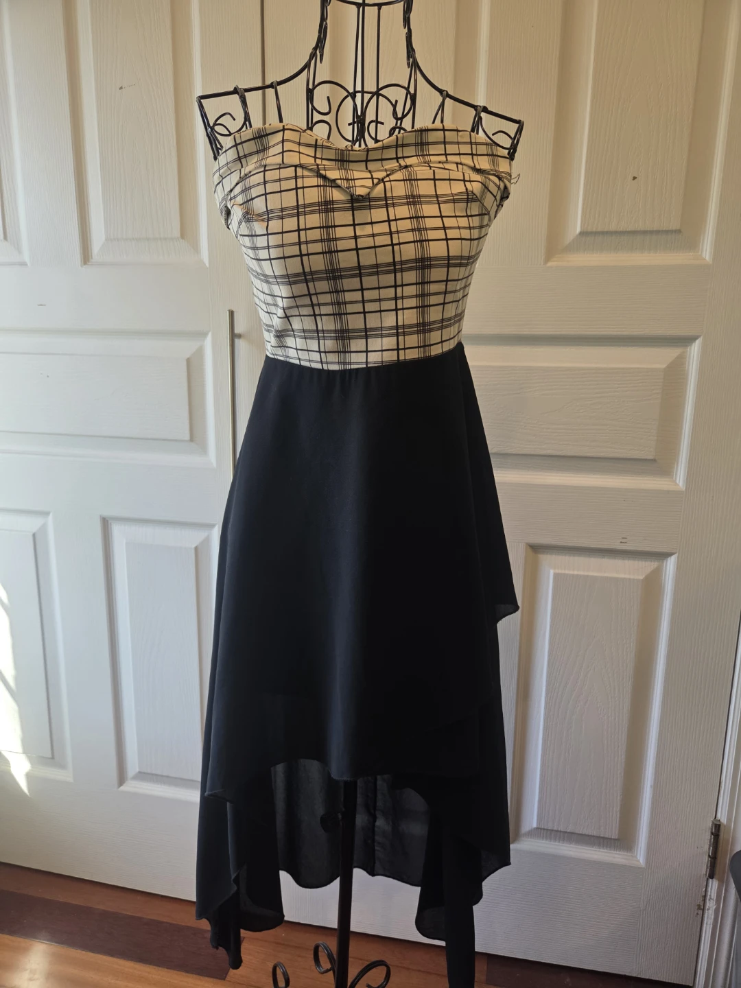 Strapless Plaid Bodice High-Low Dress