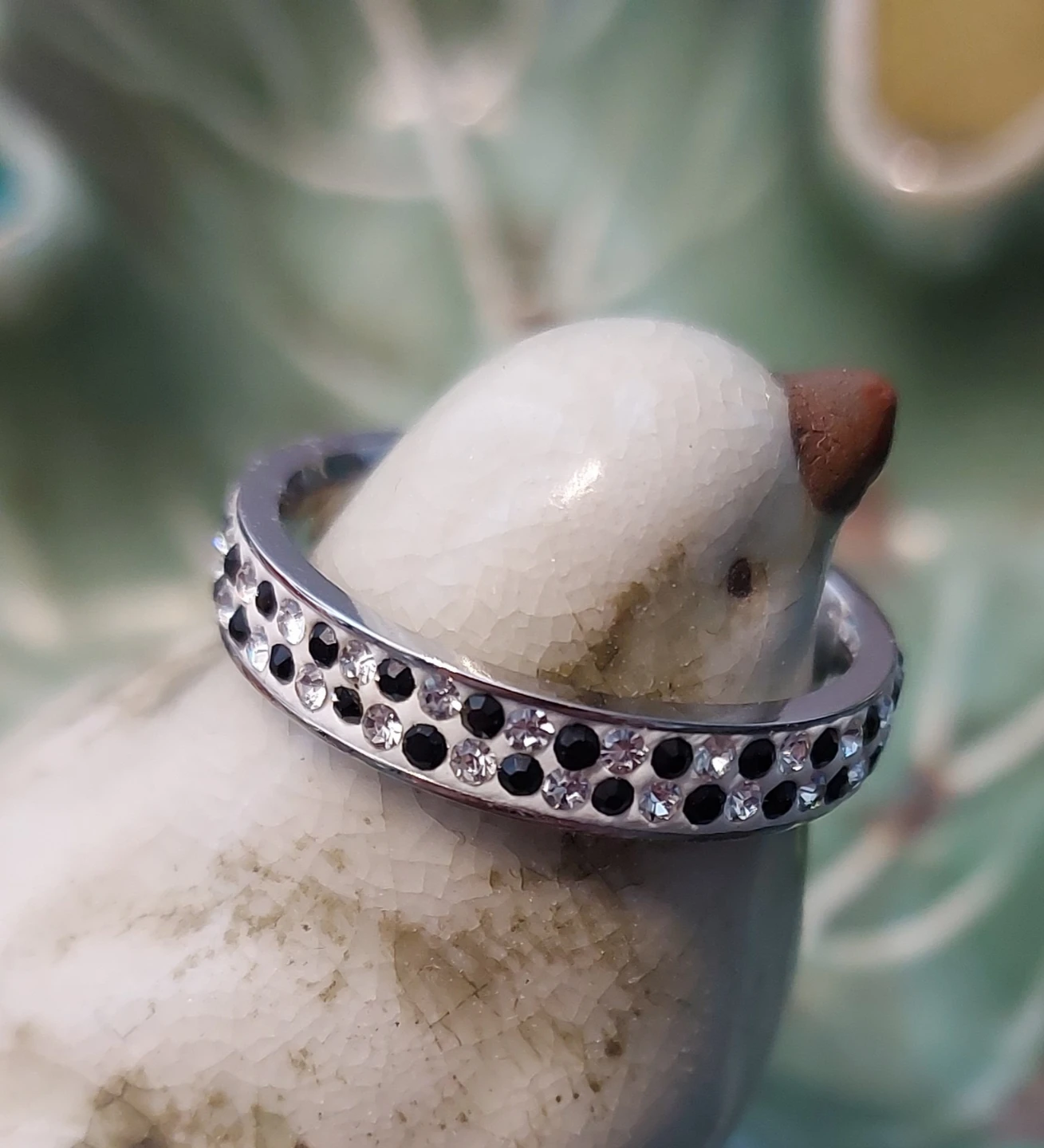 Ring with Black and Clear Stones size 8-9