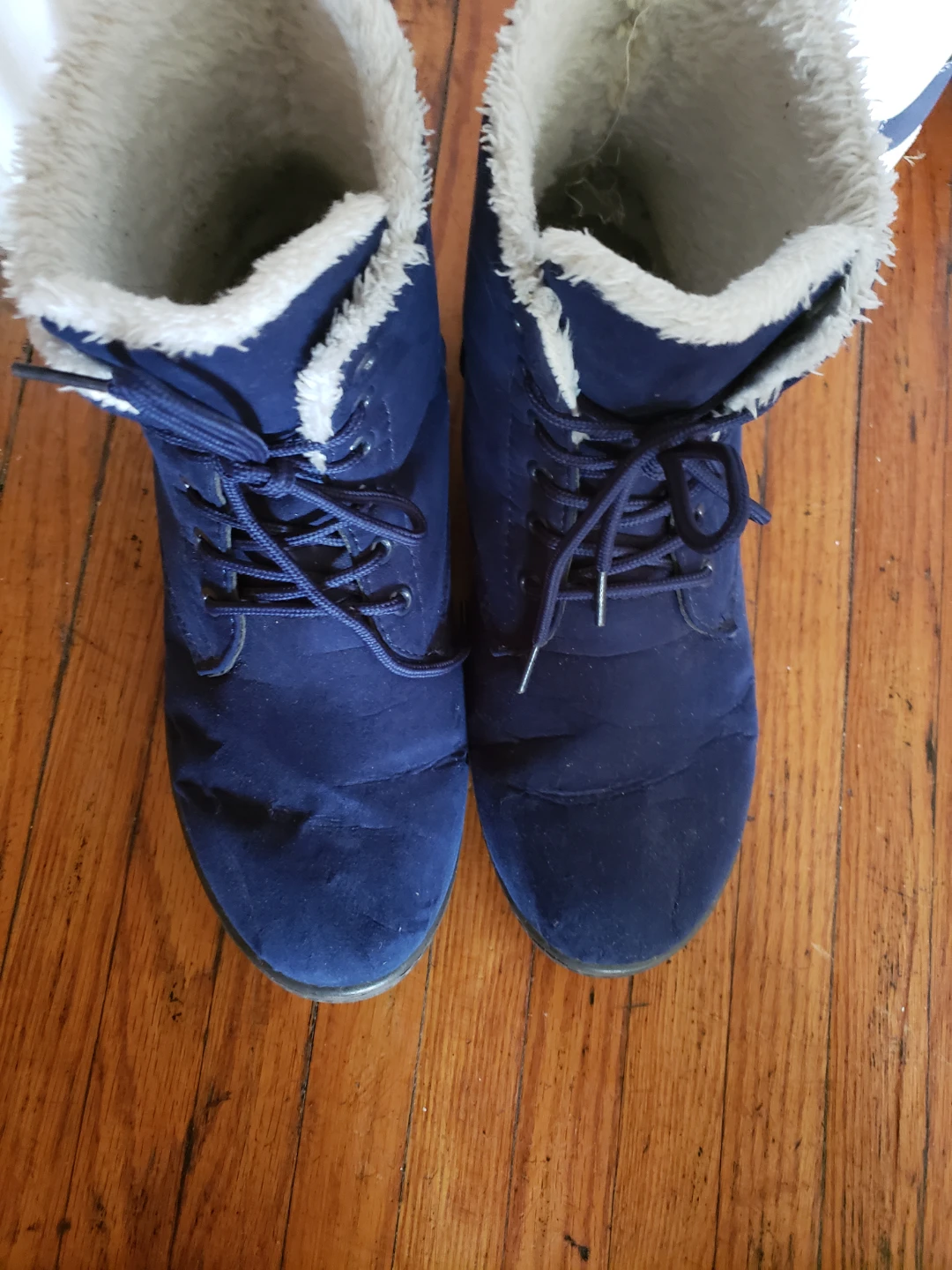 Blue Faux Suede Winter Boots with Sherpa Lining