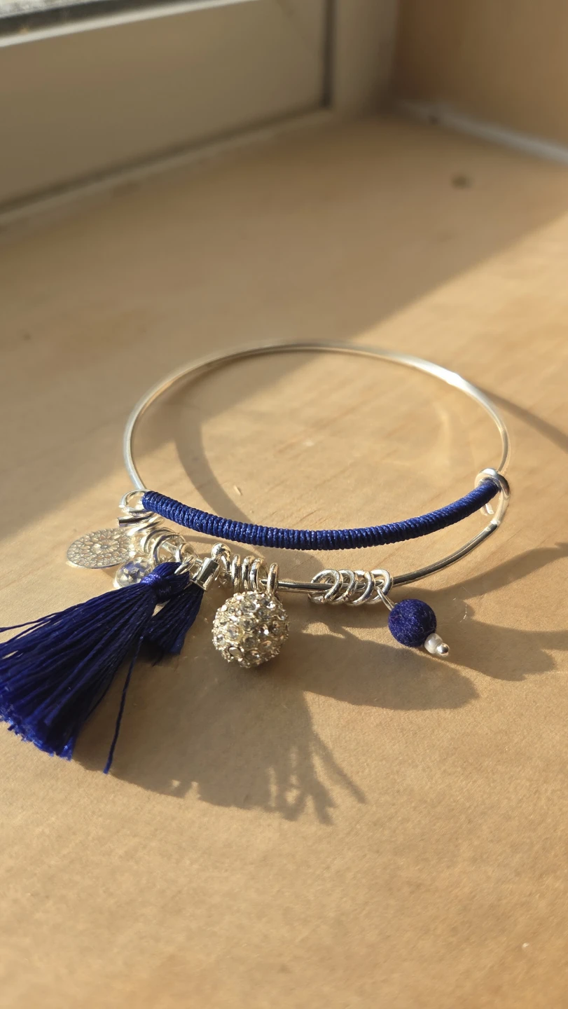 Silver and Blue Tassel Charm Bracelet