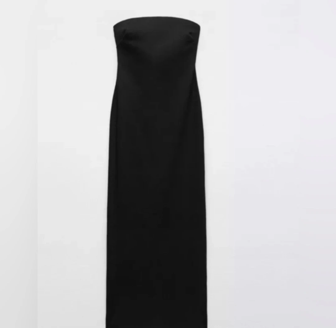 Zara denim black maxi strapless dress, size S