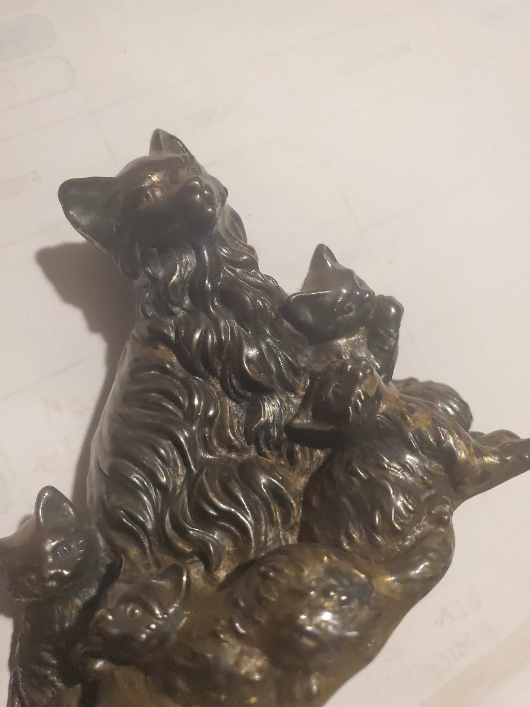 STERLING SILVER. Vintage Metal Cat Family Figurine