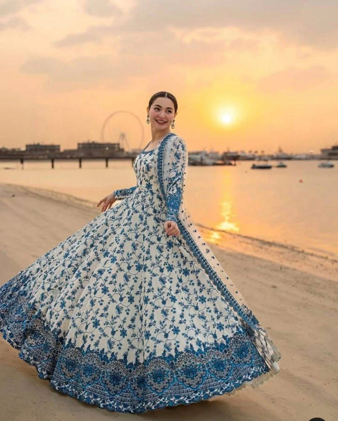 White and Blue Floral Maxi Dress