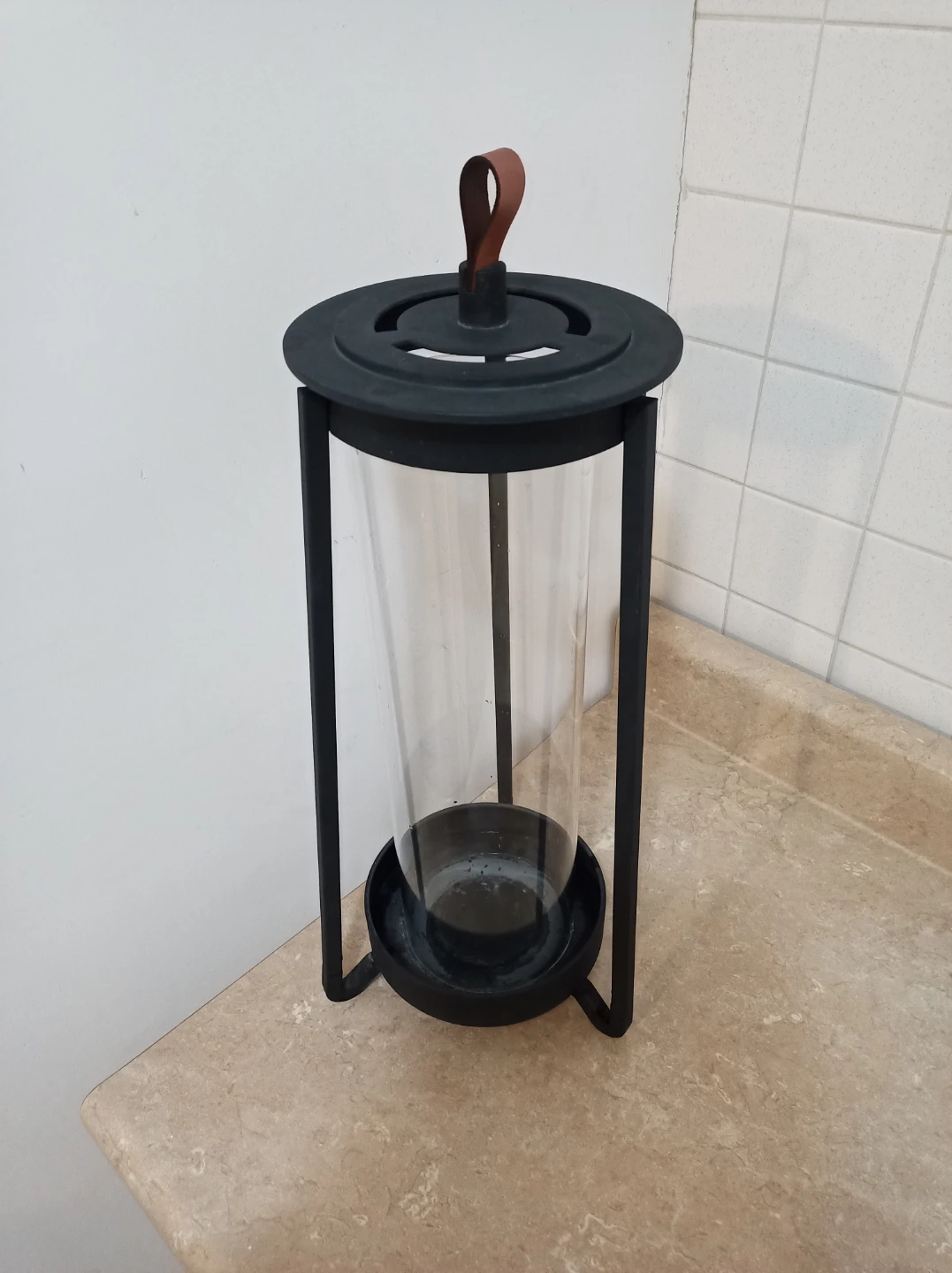 Black Metal Lantern with Glass Cylinder⚽