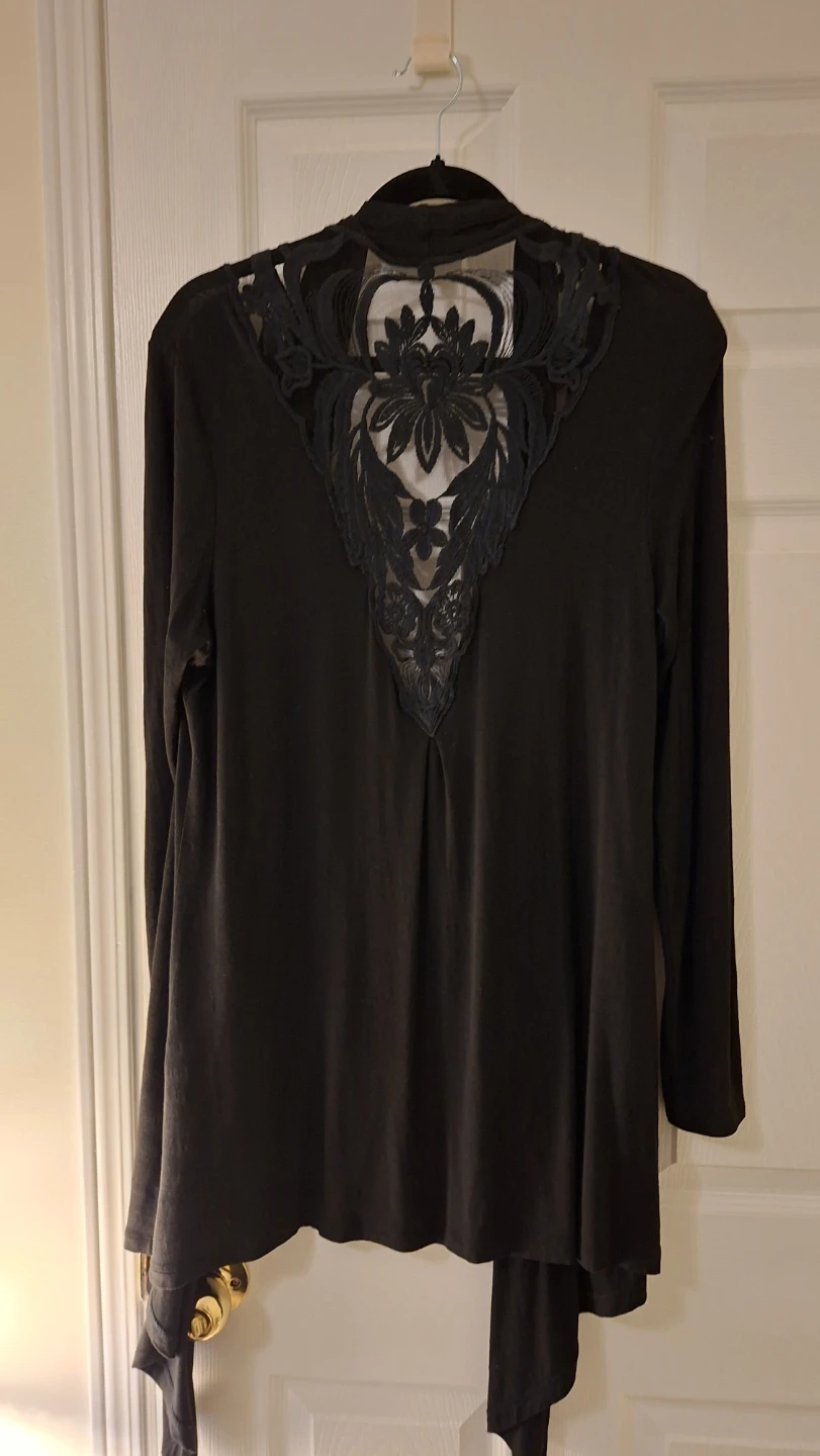 Black Open Front Cardigan with Lace Back Detail - photo 2