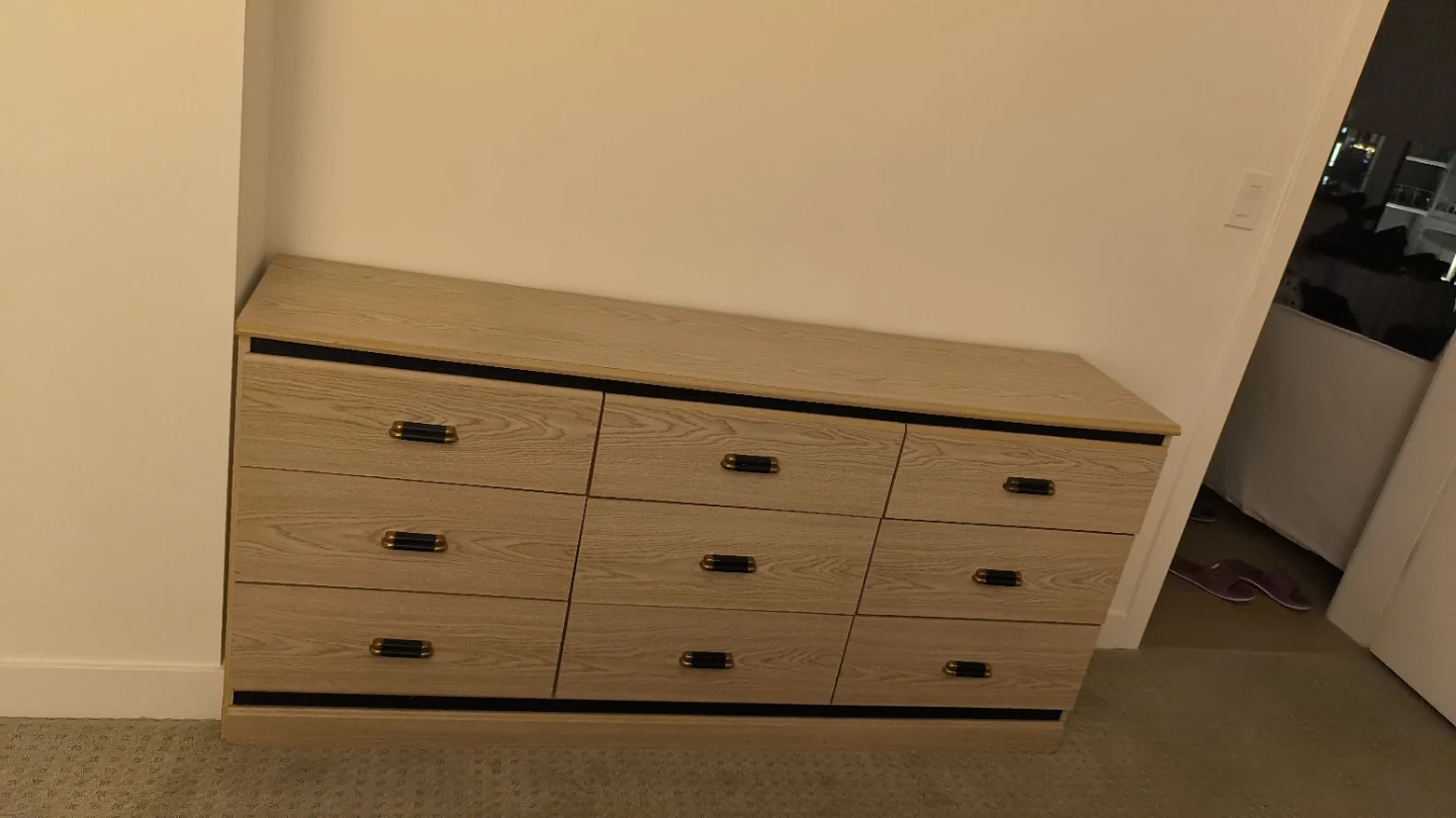 Light Wood Dresser with 9 Drawers