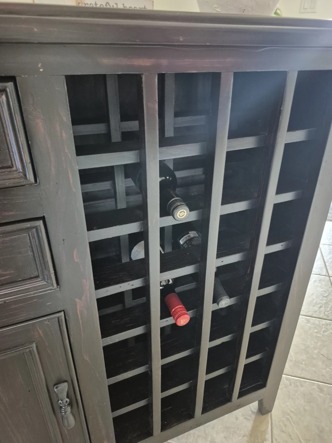 Dark Wood Wine Cabinet with Drawers and Racks - photo 4