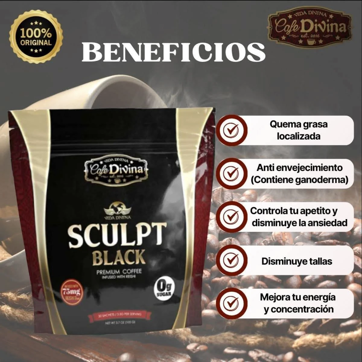 Vida Divina Cafe Sculpt Black Premium Coffee (30 Sachets)