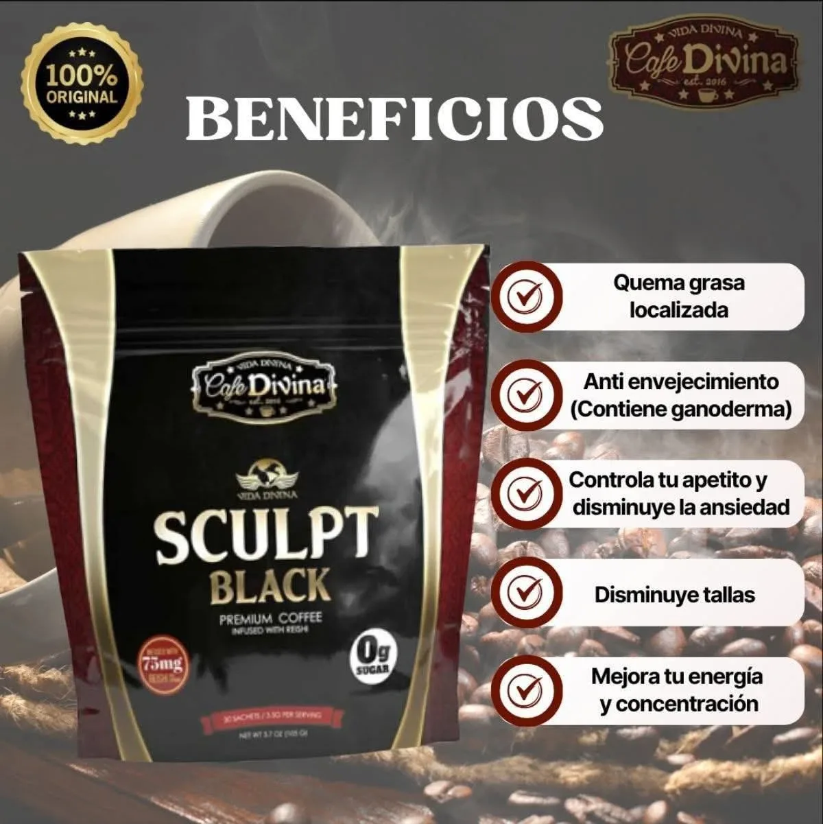 Vida Divina Cafe Sculpt Black Premium Coffee (30 Sachets)