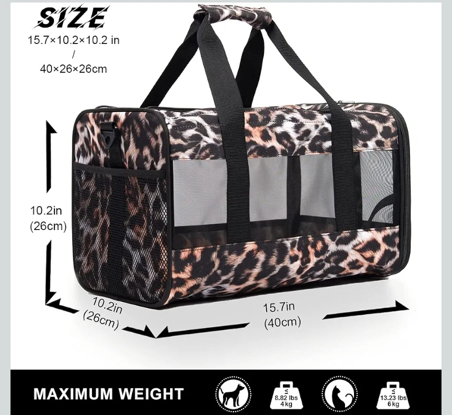 Leopard Print Pet Carrier Bag - for a small dog or a cat