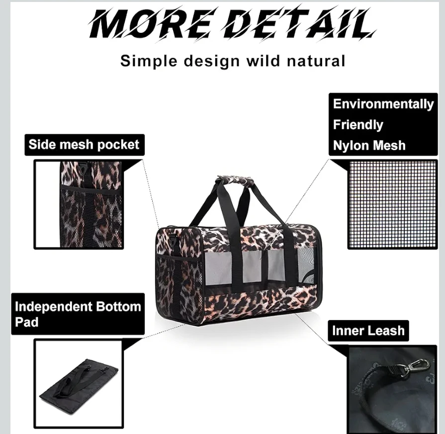 Leopard Print Pet Carrier Bag - for a small dog or a cat - photo 3