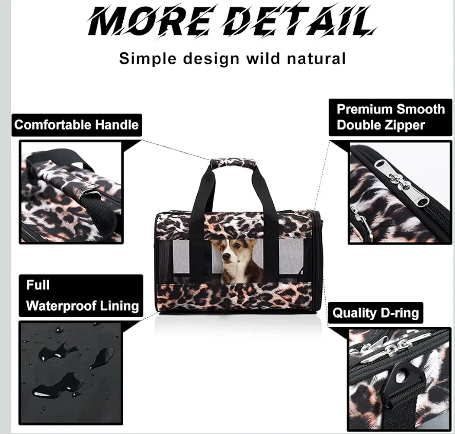 Leopard Print Pet Carrier Bag - for a small dog or a cat - photo 4