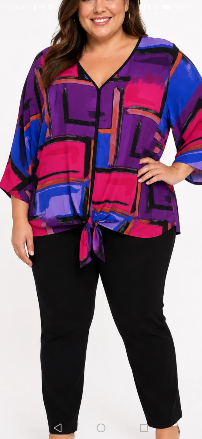 Melissa & Paige Woman Multicolor Abstract Print Tie-Front 1X