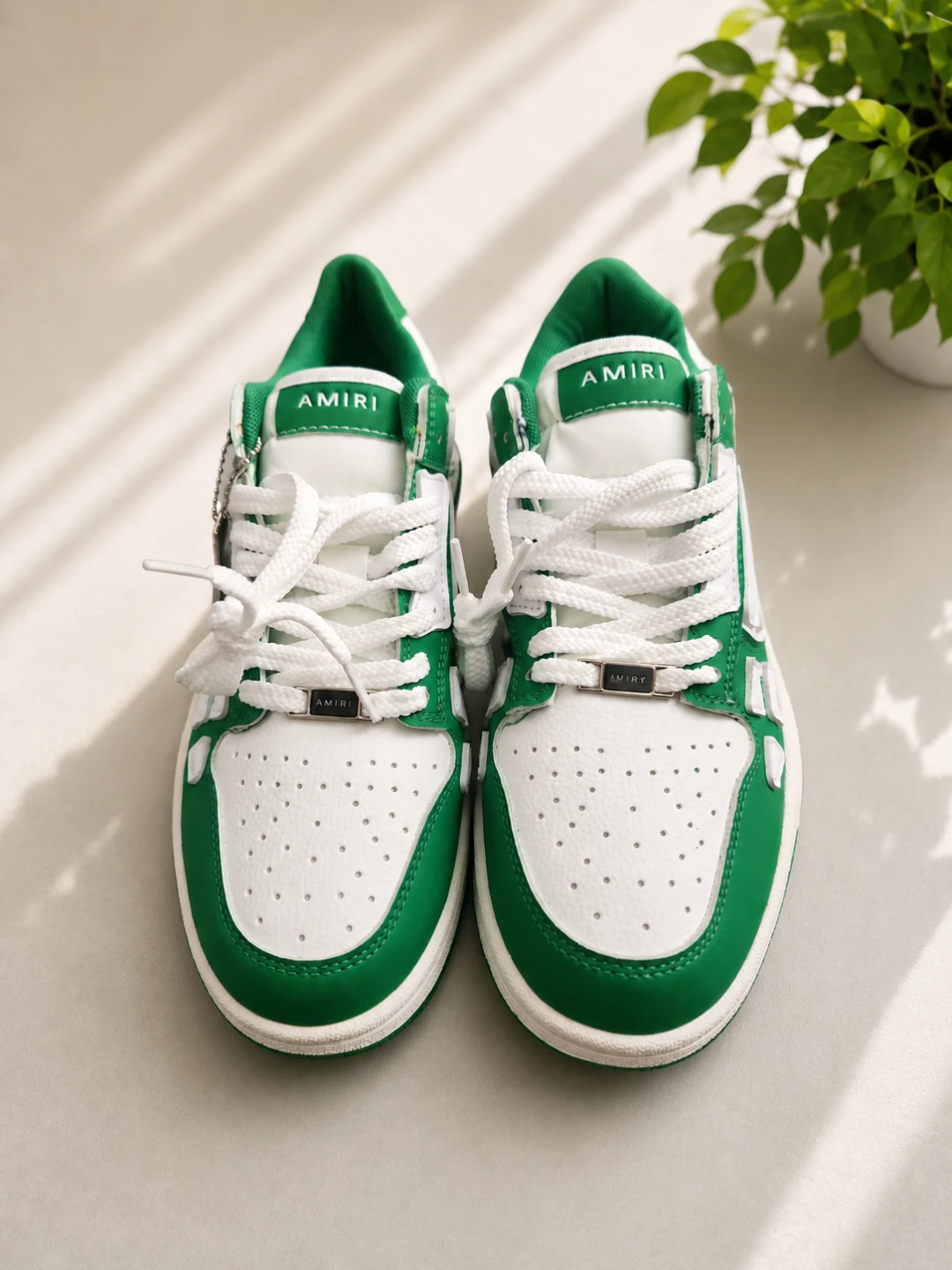 Amiri Green & White Leather Sneakers
