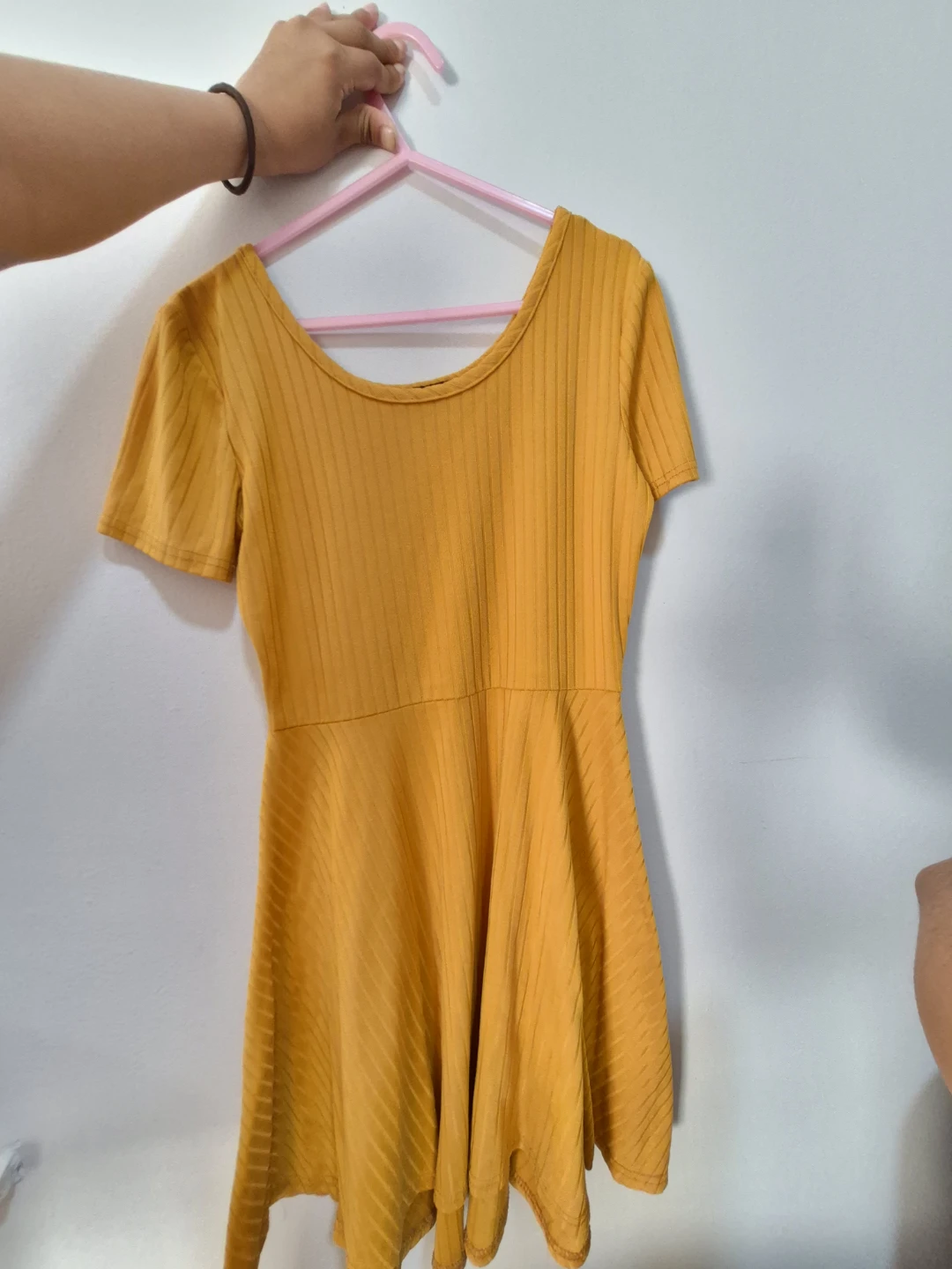 Yellow Ribbed Fit and Flare Dress