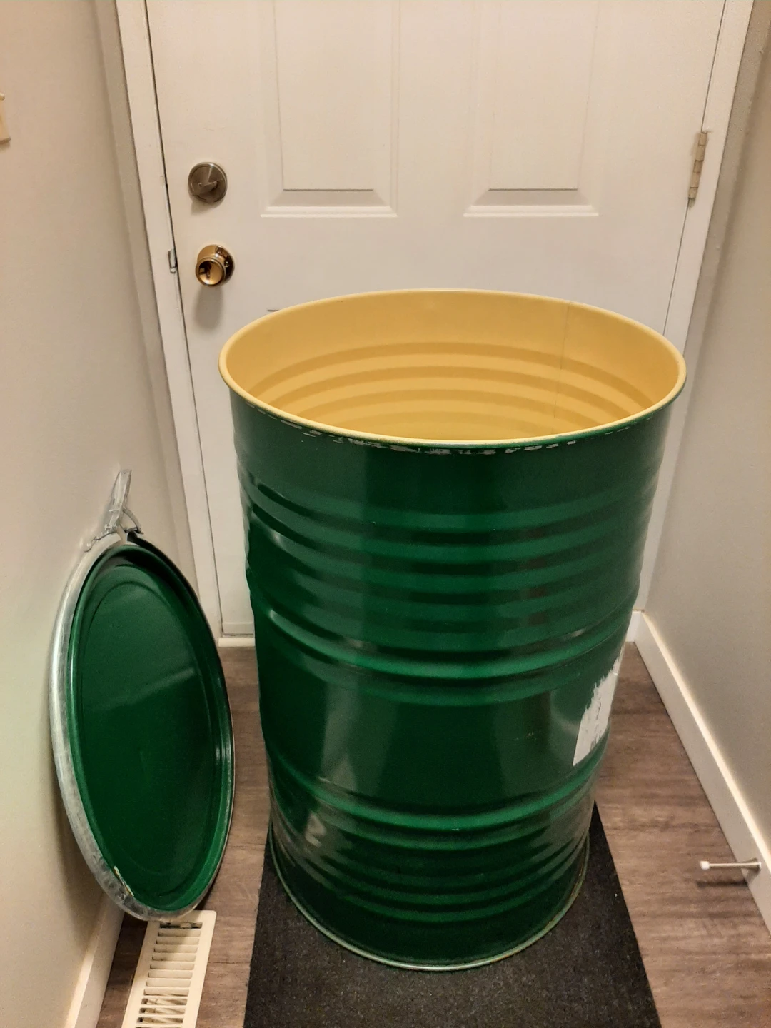 Green Metal Barrel with Lid, food grade