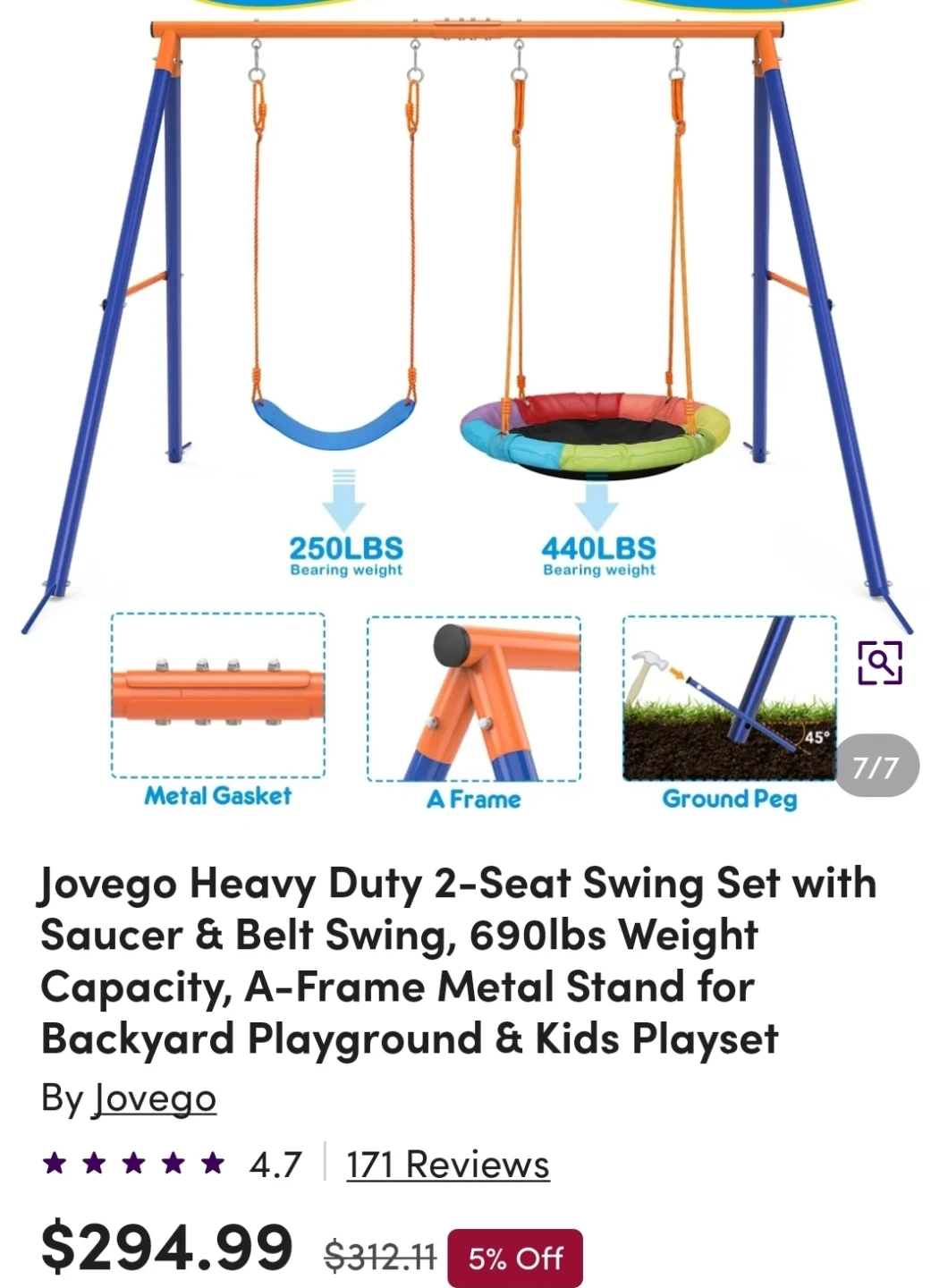 Jovego Heavy Duty 2-Seat Swing Set - photo 2