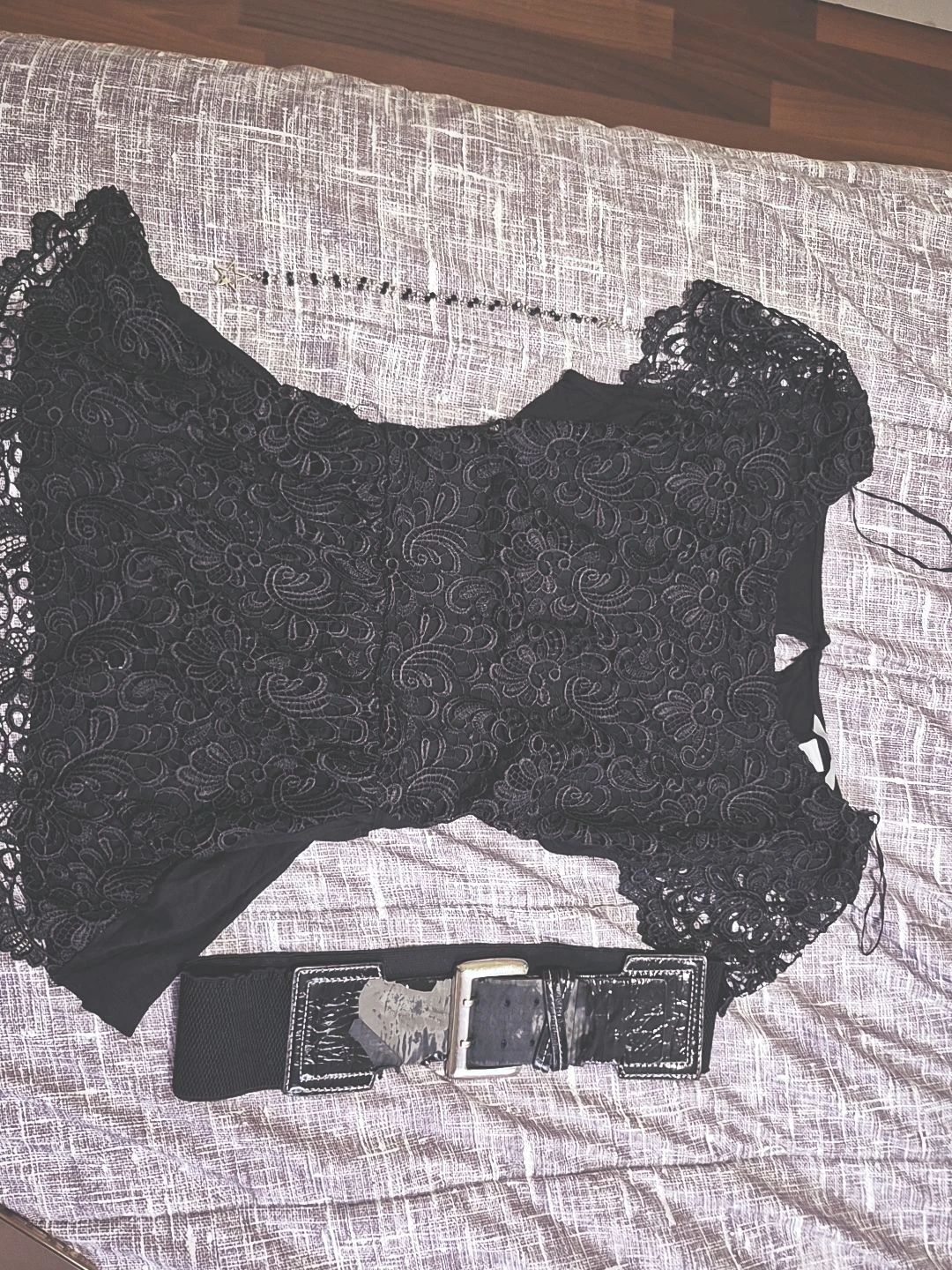 Black Lace Top with Star Necklace and free Belt - photo 2