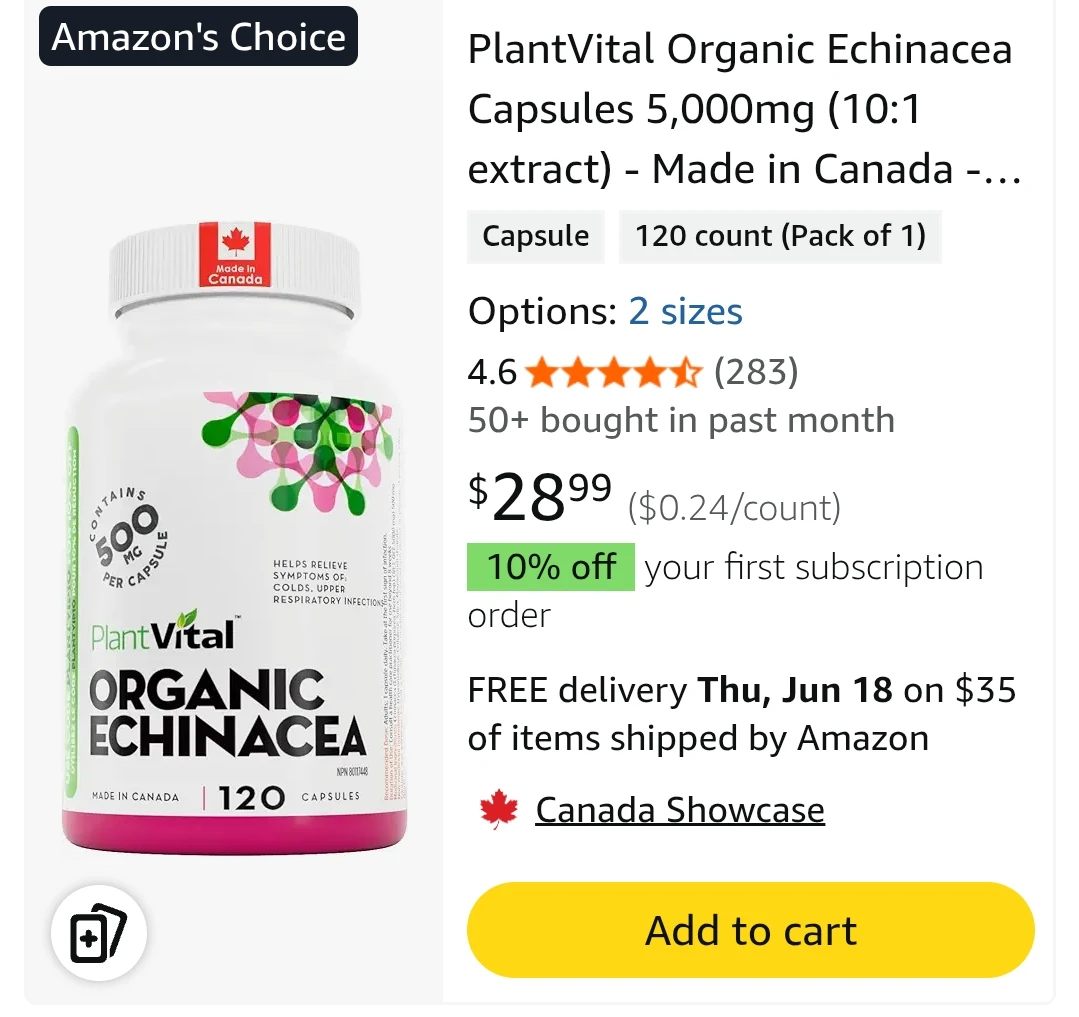 PlantVital Organic Echinacea Capsules 500mg