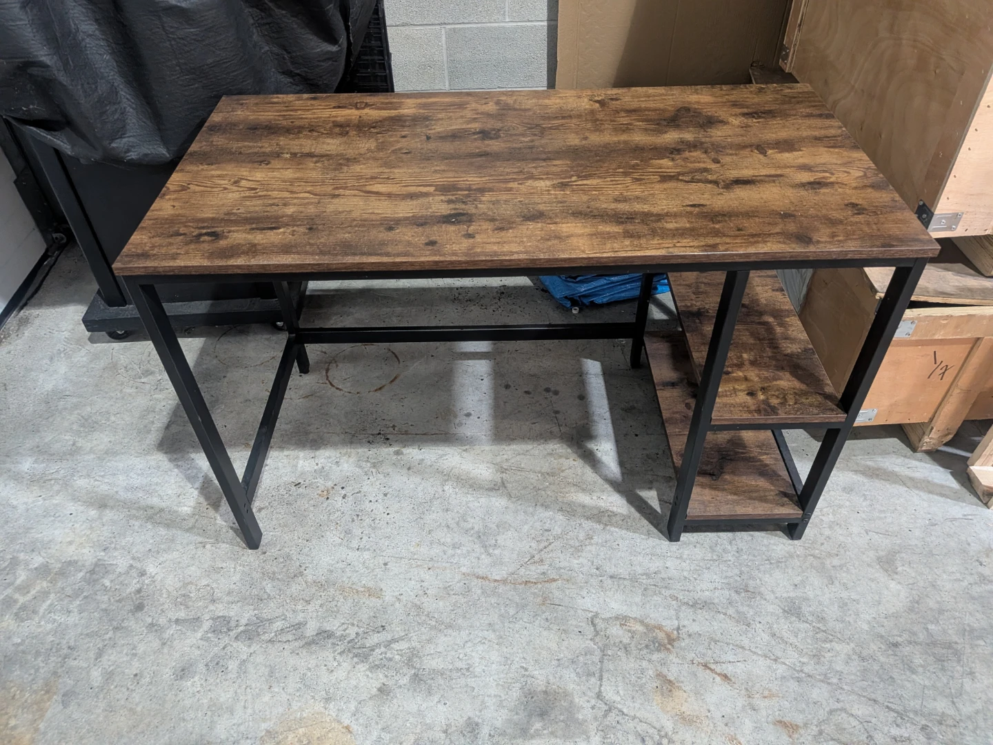 Rustic Wood Grain Desk with Shelving