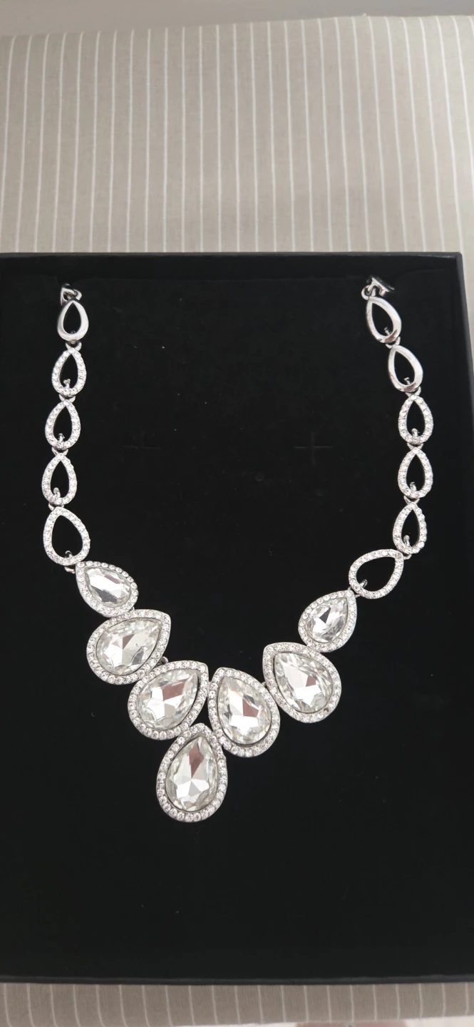 Statement Crystal Necklace with Silver-Tone Chain