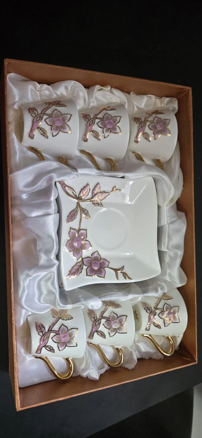 Set of 6 Coffee Cups and Saucers with Gold Trim