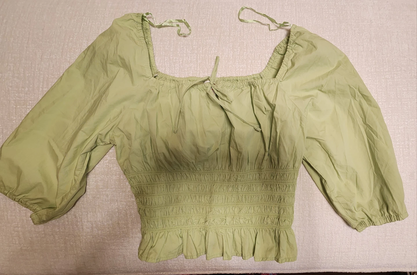 Summer Puff Sleeve Crop Top - Light Green