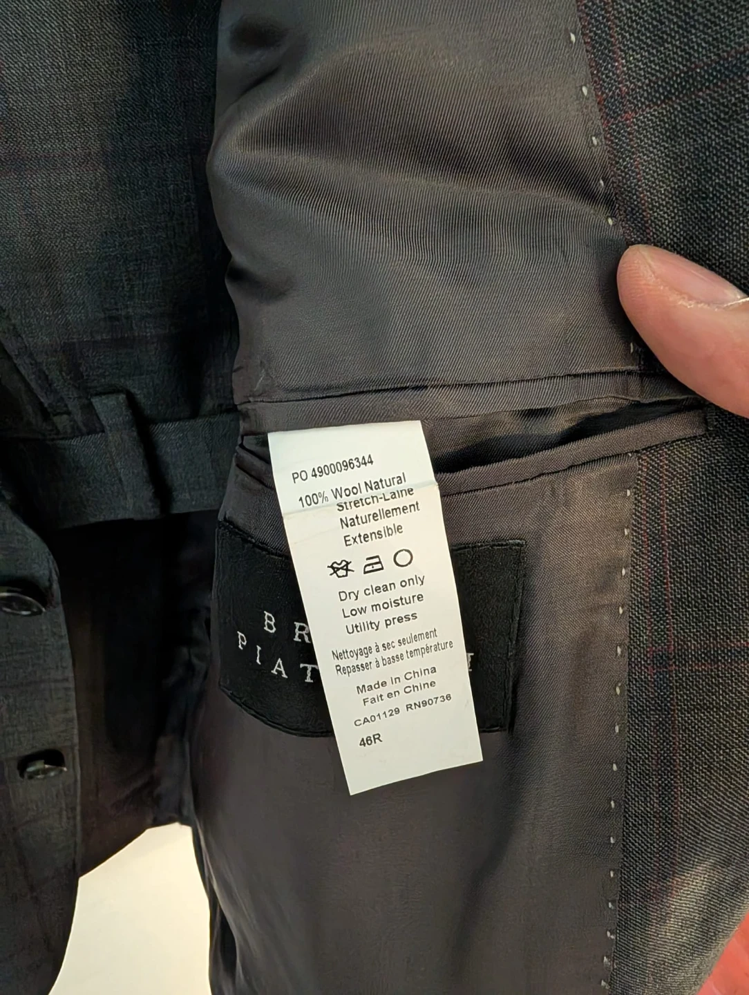 Bruno Piattelli Grey Plaid Wool Suit - Size 46R - photo 2