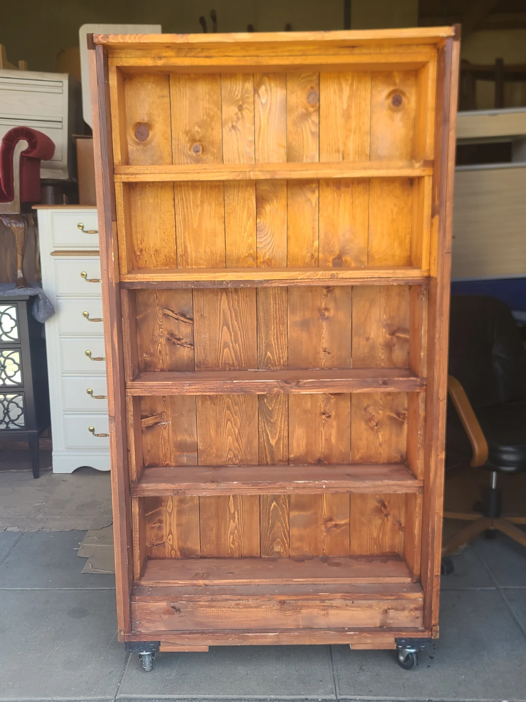 Rustic Pine Wood Rolling Bookcase