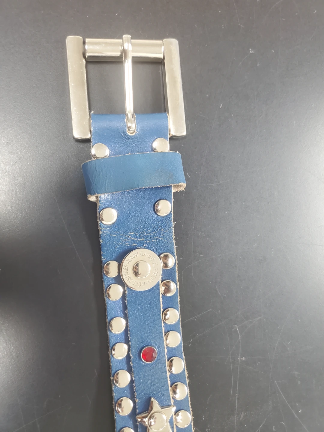 Blue Leather Belt with Studs and Jewels