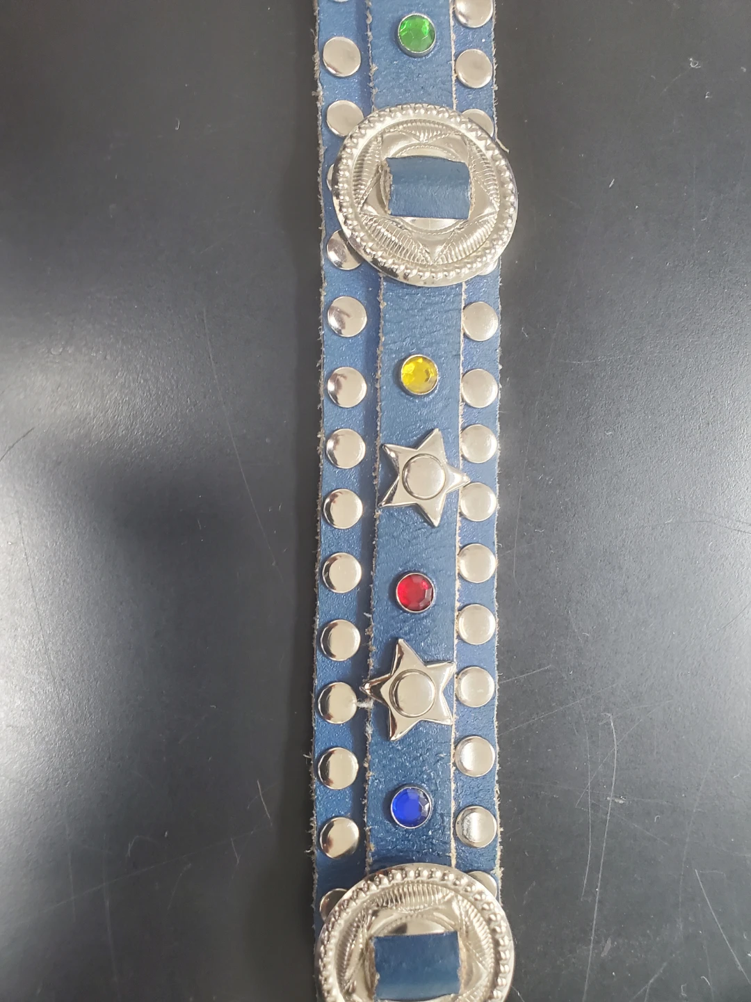 Blue Leather Belt with Studs and Jewels - photo 4