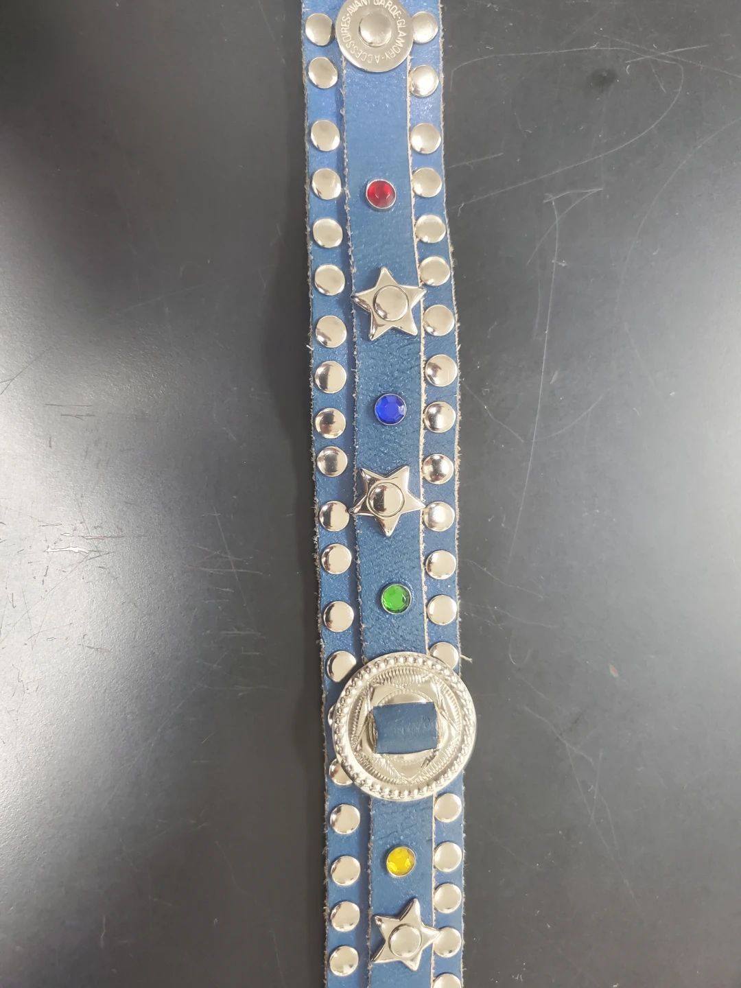 Blue Leather Belt with Studs and Jewels - photo 5