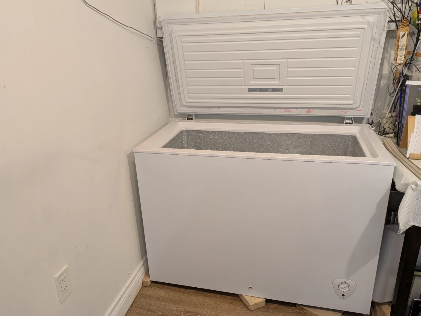 White Chest Freezer with Wire Basket