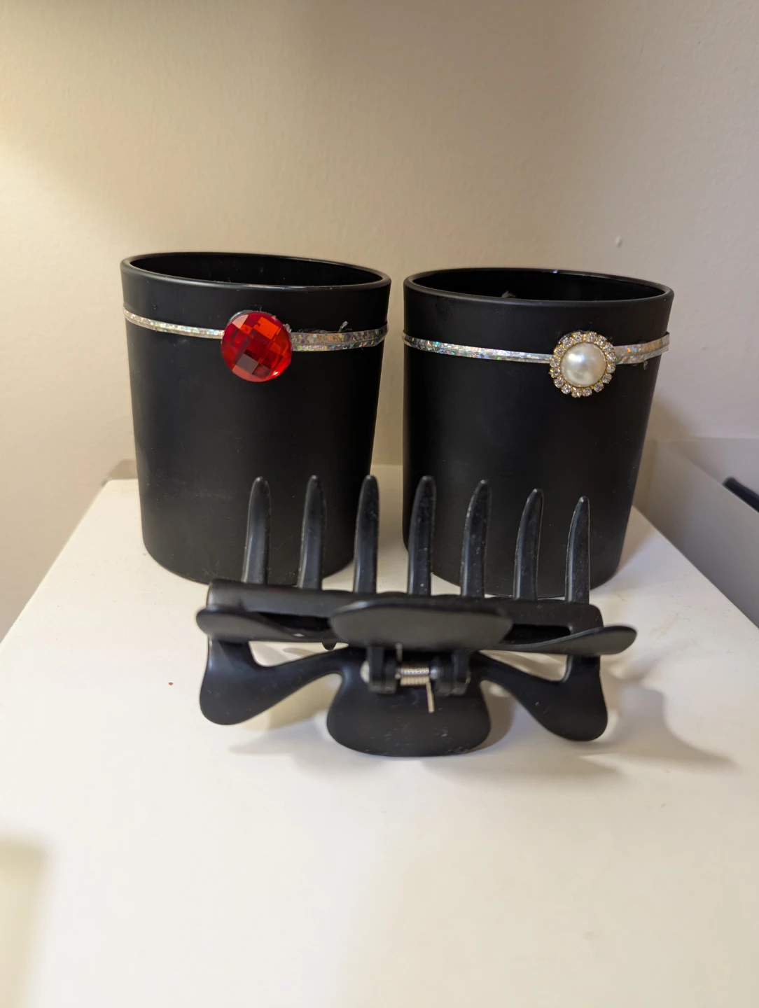 Black Decorative Cups with Jewels - Set of 2