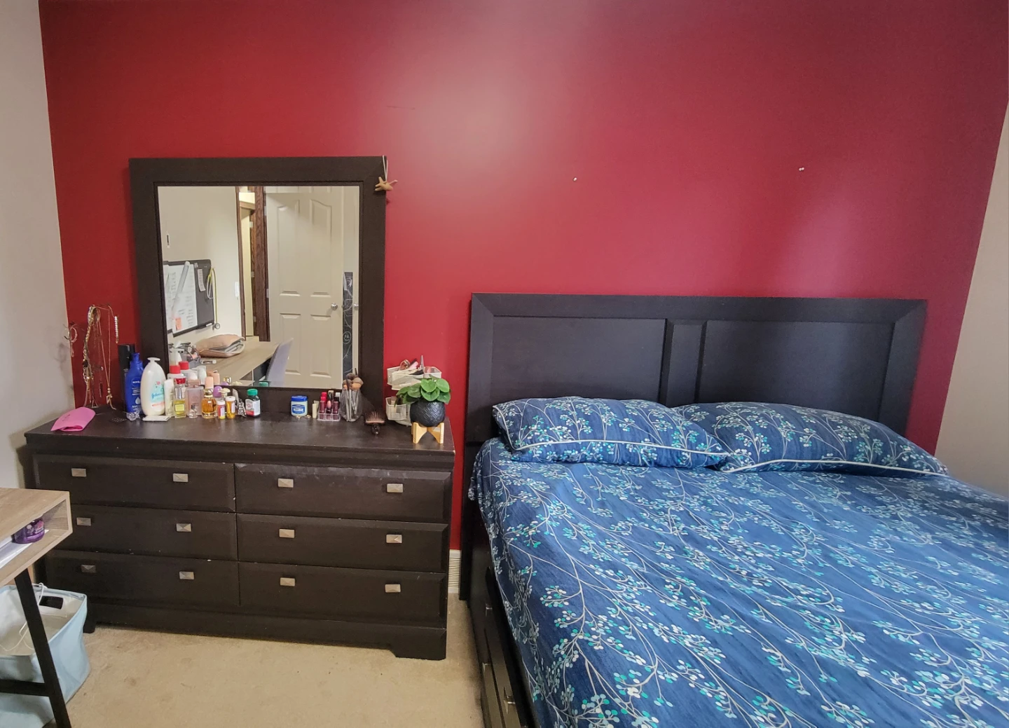 Queen Storage Bed storage with dresser and mirror