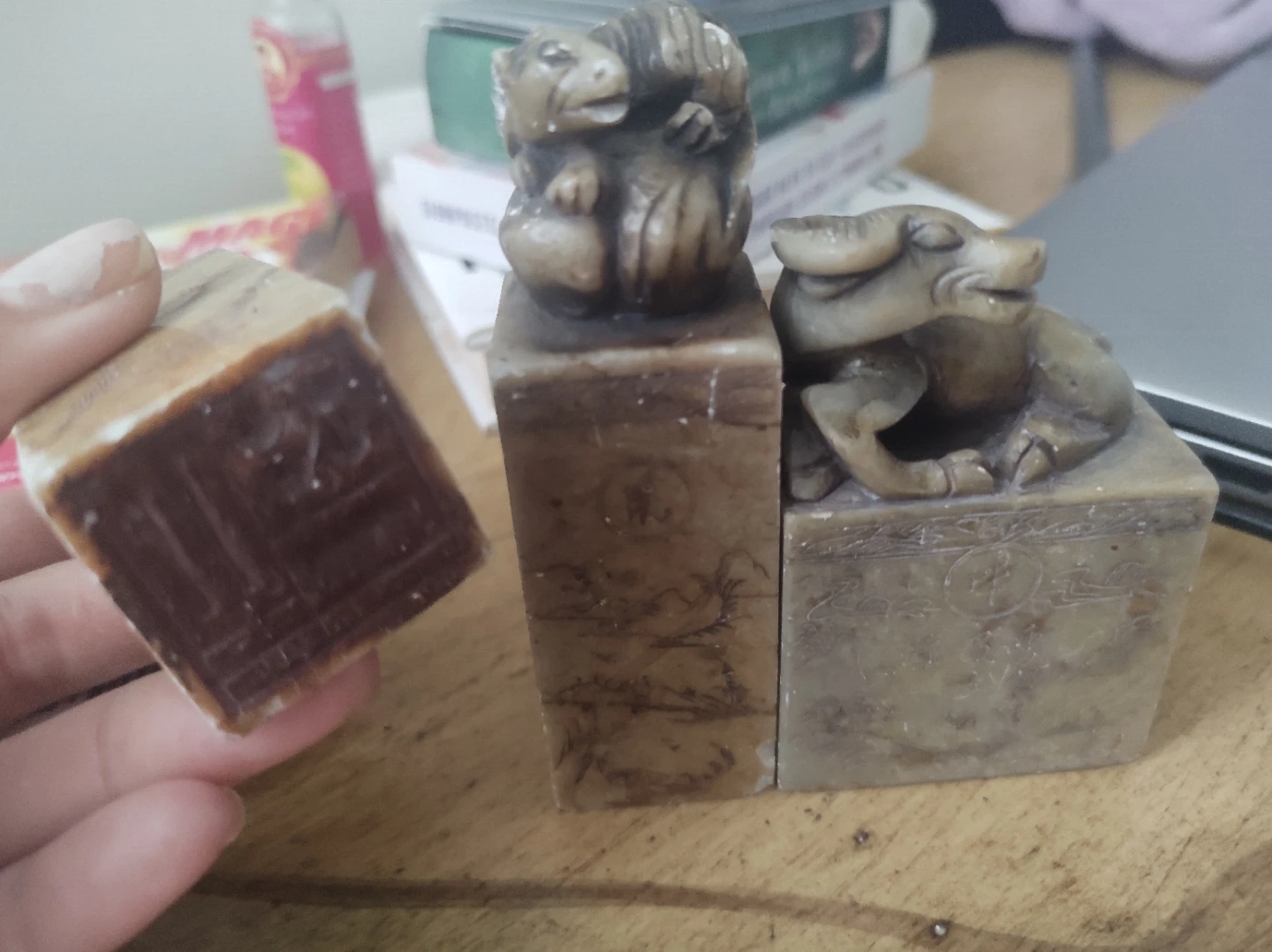 Set of 3 Chinese Stone Seals with Animal Carvings - photo 2