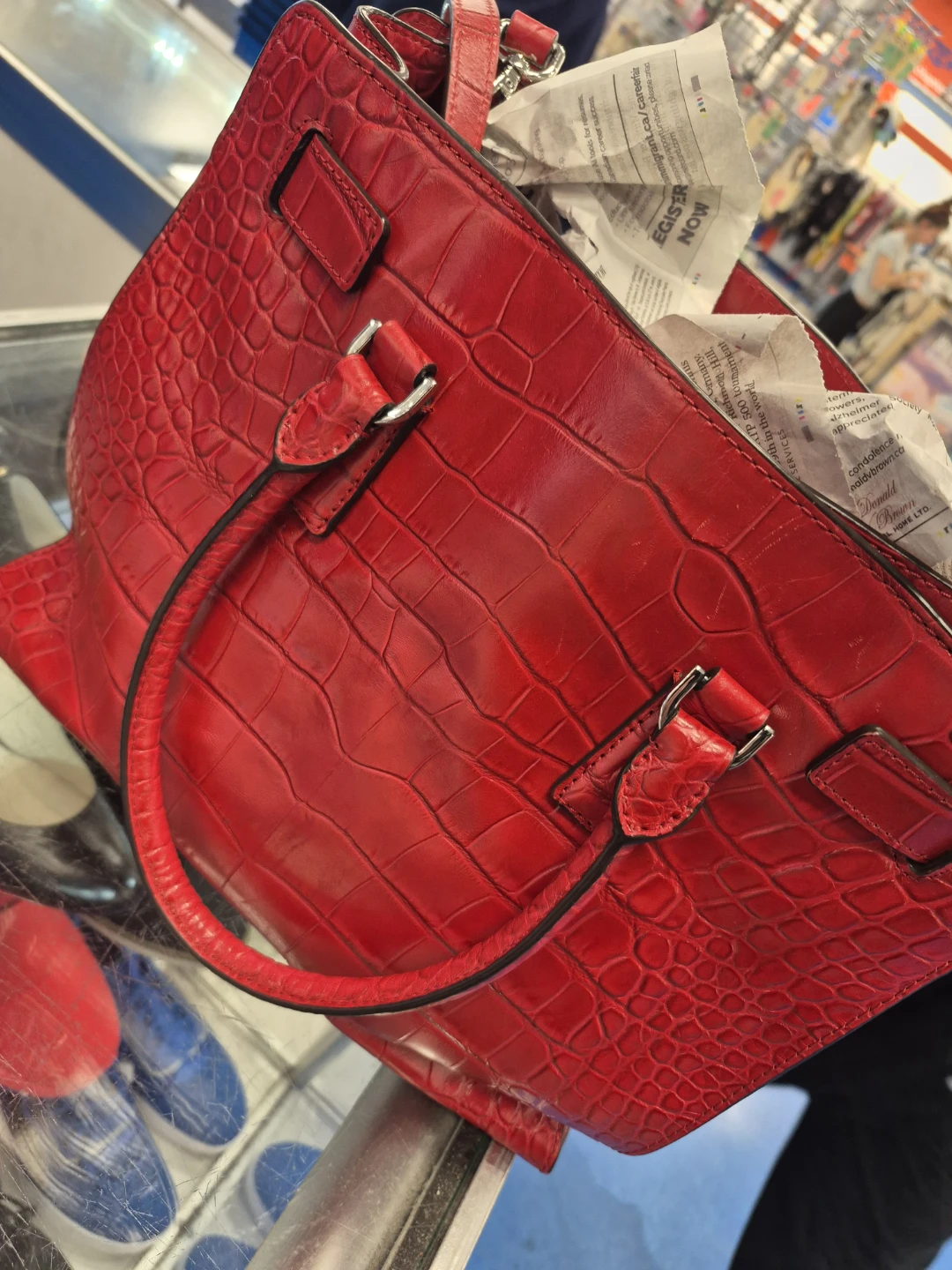 Michael Kors Red Croc Embossed Leather Handbag
